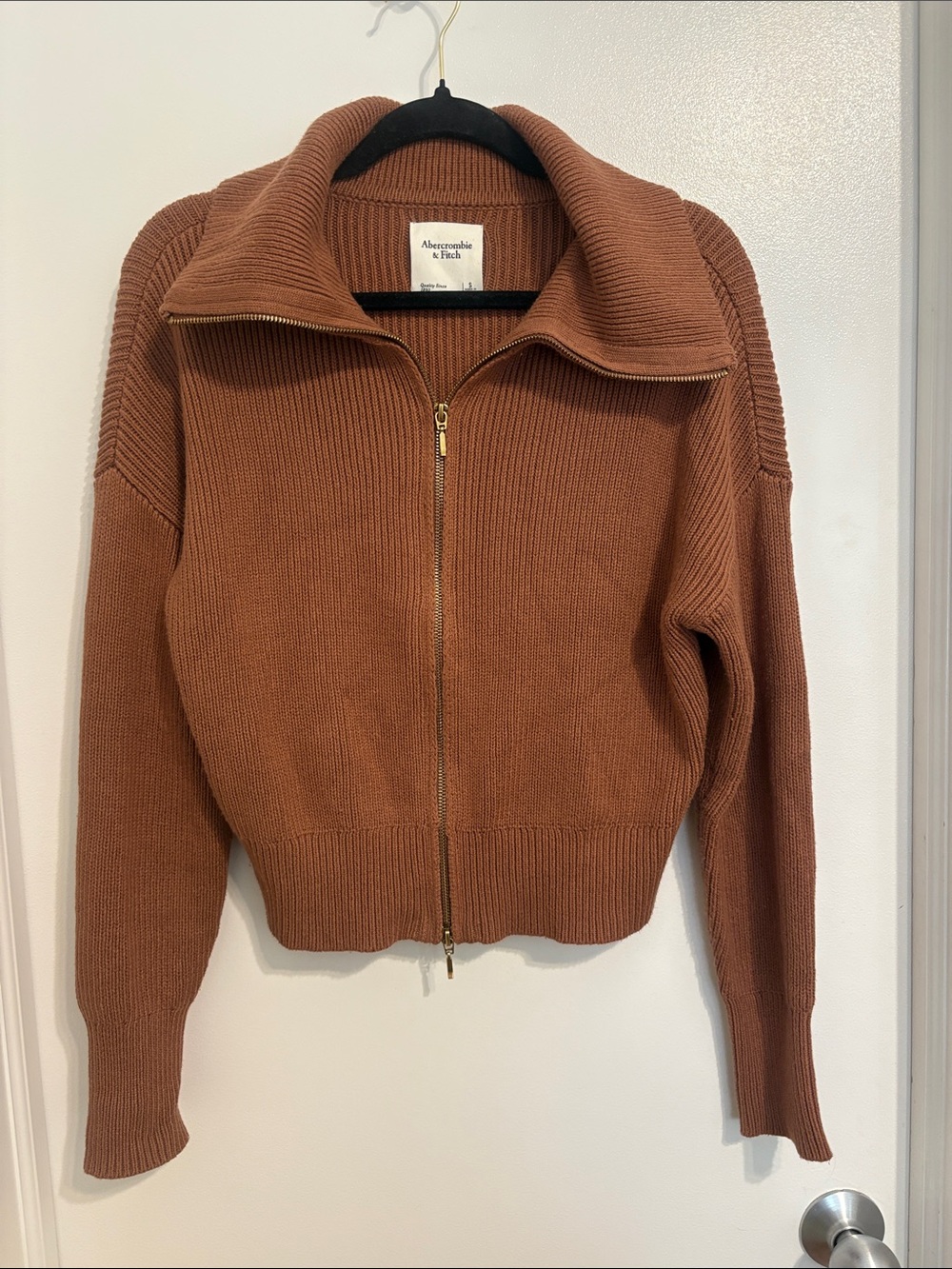 Abercrombie & Fitch Rust-Brown Zip Front Knit Jacket